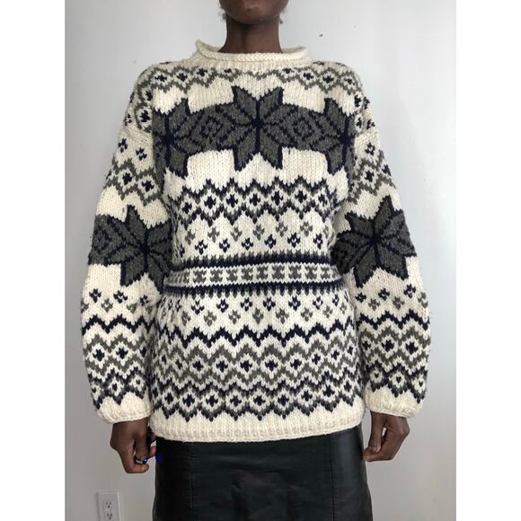 OTAVALO | Handknit Ecuador Wool Oversized Chunky fair isle Sweater - Picture 1 of 5